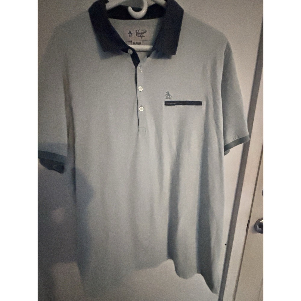 Penguin By Munsingwear Mens XXL Blue White Mini Stripe Polo Golf Shirt 50x30